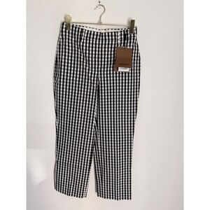 BURBERRY Black & White Gingham Check Cropped Trousers Pants Size 4 NWT